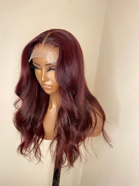 Burgundy Wig on mannequin
