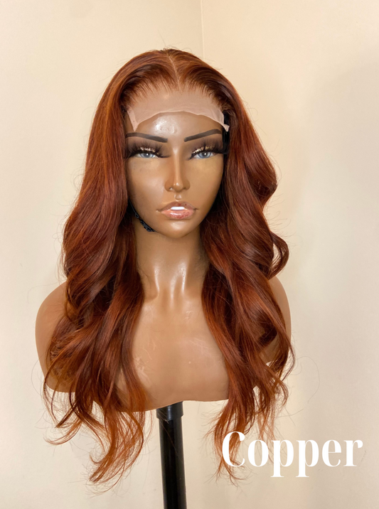 Copper wig on mannequin 